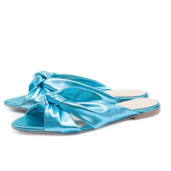 Divitrini Shoes - Metallic Blue Flat Slip On Sandals